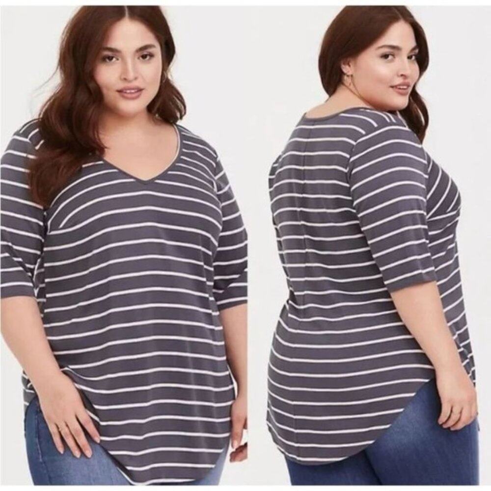 Torrid Slate Gray & Pink Stripe Stretch Challis Favorite Tunic Tee 2/2x